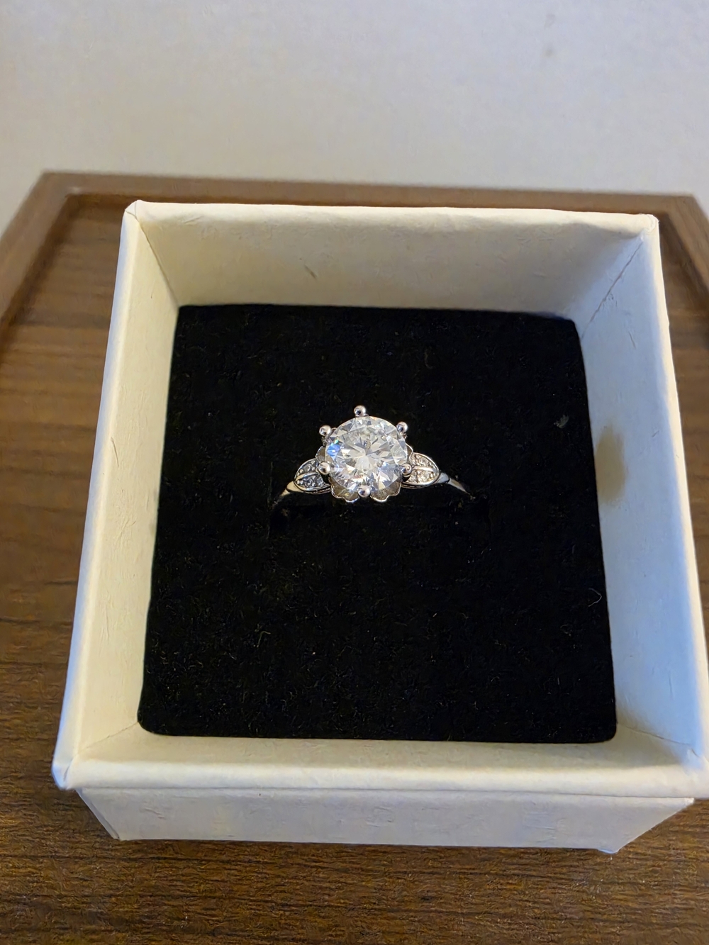 Silver Clear Quartz Crystal Solitaire Ring with Accent Stones